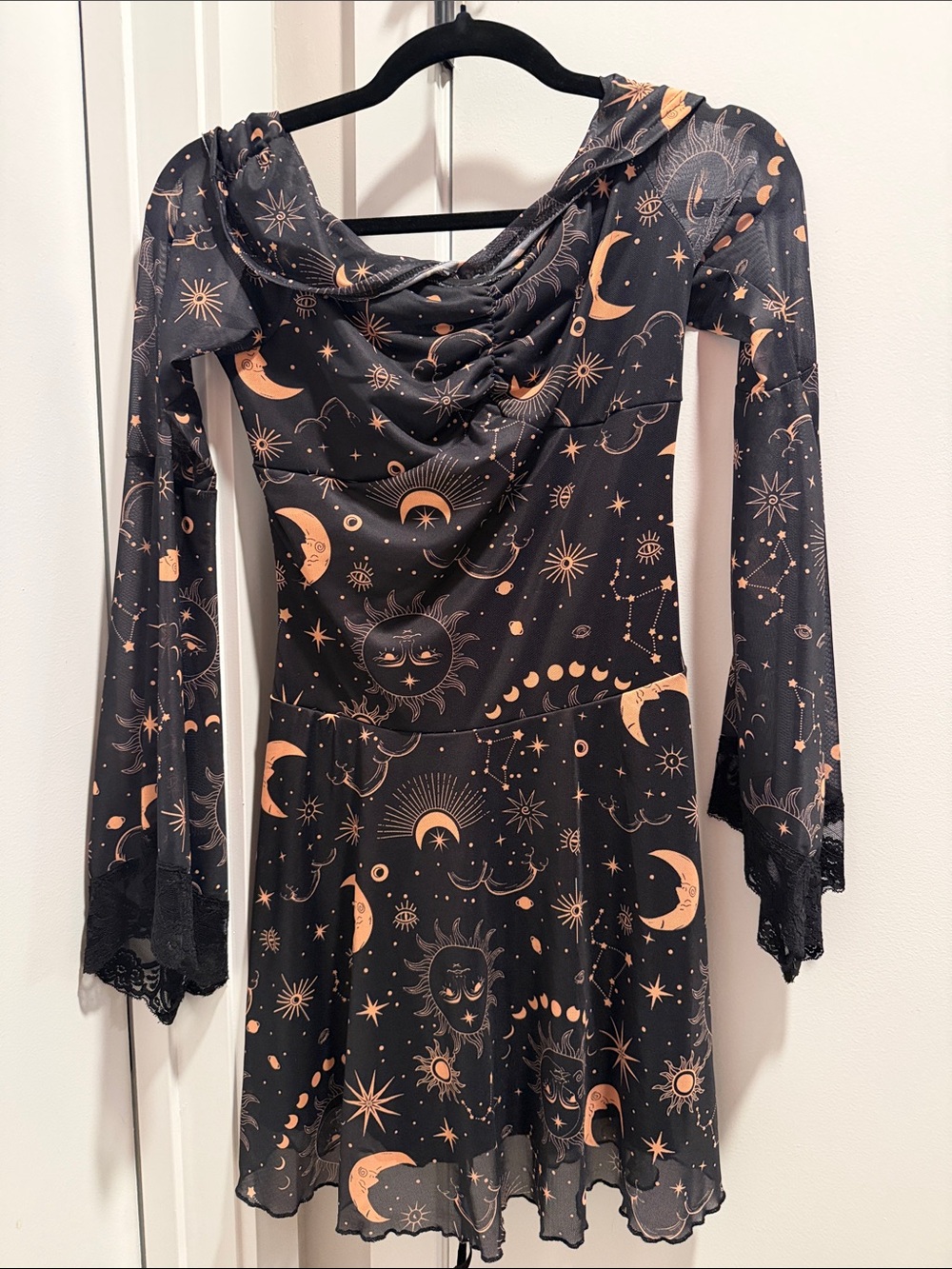 Black Moon & Stars Cowl Neck Long Sleeve Dress